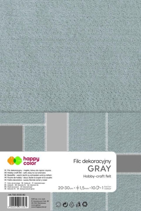 Filc dekoracyjny szary 10szt HAPPY COLOR Filc dekoracyjny szary 10szt HAPPY COLOR