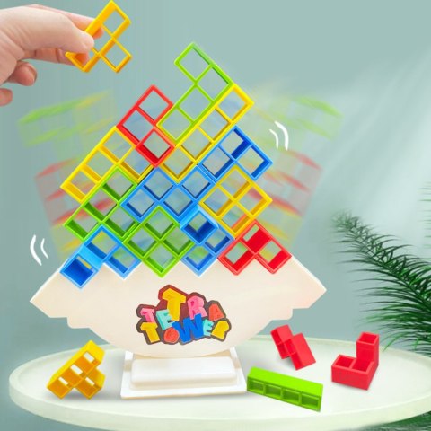 Gra Zręcznościowa Balansująca Wieża Tetris 16 Klocków 22 Karty Kolorowe