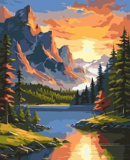 Malowanie po numerach - Świt w górach 40x50cm Malowanie po numerach - Świt w górach 40x50cm
