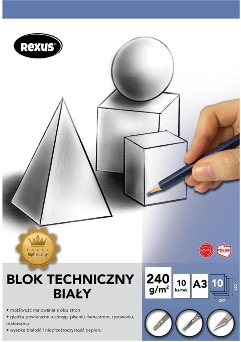Blok techniczny A3/10K biały Premium Blok techniczny A3/10K biały Premium