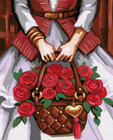 Malowanie po numerach - Róże w koszu 40x50cm Malowanie po numerach - Róże w koszu 40x50cm