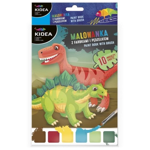 Malowanka z farbkami i pędzelkiem Dinozaury KIDEA Malowanka z farbkami i pędzelkiem Dinozaury KIDEA
