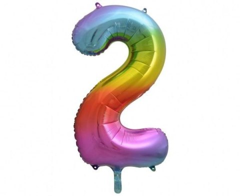 Balon foliowy B&C cyfra 2 tęczowa 85cm Balon foliowy B&C cyfra 2 tęczowa 85cm