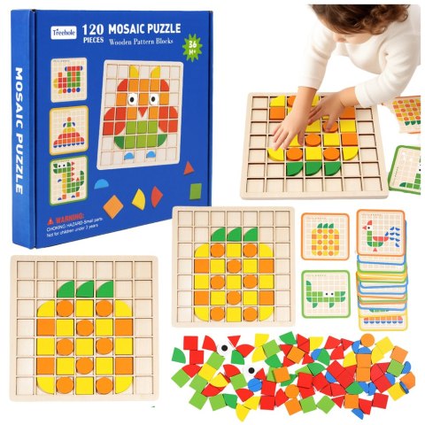 Drewniana Mozaika Puzzle Klocki Kolorowe Karty Wzory 120 Elementów Drewniana Mozaika Puzzle Klocki Kolorowe Karty Wzory 120 Elementów