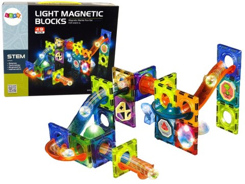 Świecąca Zjeżdżalnia Dla Kulek Klocki Magnetyczne 49 Elementów Świecąca Zjeżdżalnia Dla Kulek Klocki Magnetyczne 49 Elementów
