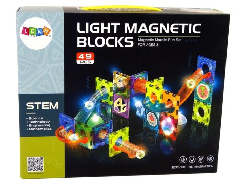 Świecąca Zjeżdżalnia Dla Kulek Klocki Magnetyczne 49 Elementów Świecąca Zjeżdżalnia Dla Kulek Klocki Magnetyczne 49 Elementów