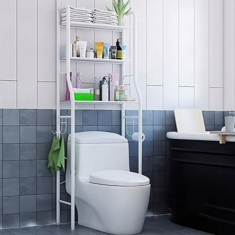 Wysoki regał WC łazienkowy nad sedes 3 półki aluminiowa konstrukcja Wysoki regał WC łazienkowy nad sedes 3 półki aluminiowa konstrukcja
