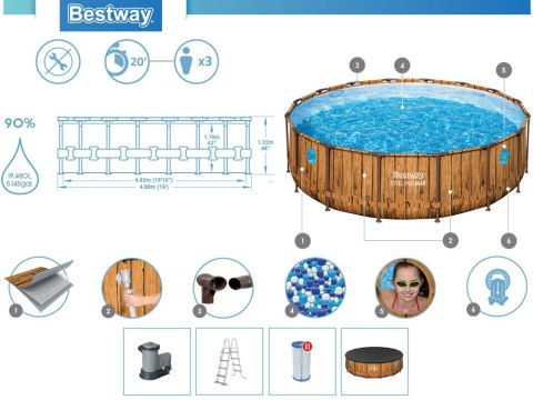 Bestway Basen stelażowy drewno 488x122 11w1 56725