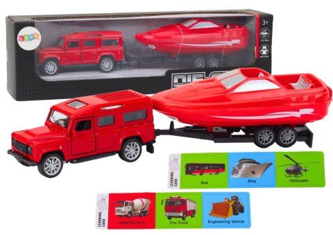 Auto Terenowe Z Przyczepą I Motorówką Metalowy Czerwony Auto Terenowe Z Przyczepą I Motorówką Metalowy Czerwony