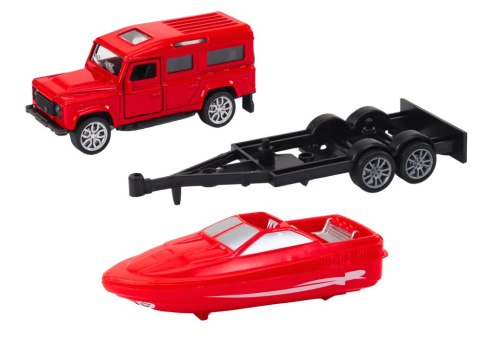 Auto Terenowe Z Przyczepą I Motorówką Metalowy Czerwony Auto Terenowe Z Przyczepą I Motorówką Metalowy Czerwony