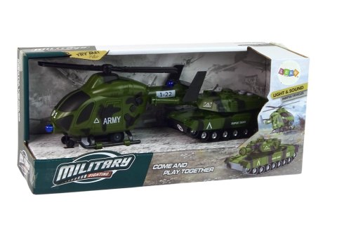 Zestaw Militarny Czołg Pojazd Helikopter Wojskowy Dźwięk Światła 1:32 Zestaw Militarny Czołg Pojazd Helikopter Wojskowy Dźwięk Światła 1:32