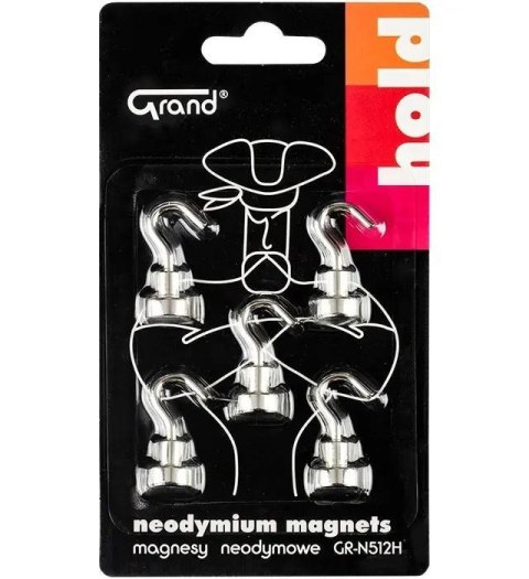 Magnesy neodymowe z haczykiem 12mm 5szt GRAND Magnesy neodymowe z haczykiem 12mm 5szt GRAND