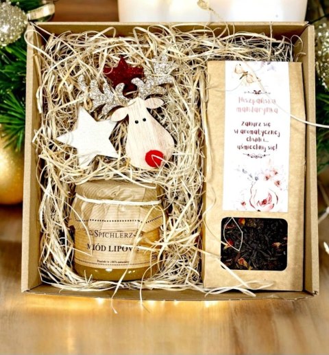 Świąteczny Box prezentowy Herbata Miód Ozdoby Świąteczne Świąteczny Box prezentowy Herbata Miód Ozdoby Świąteczne