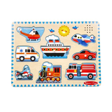 Puzzle dźwiękowe Pojazdy drewniane 8 elementów - Melissa & Doug 2+
