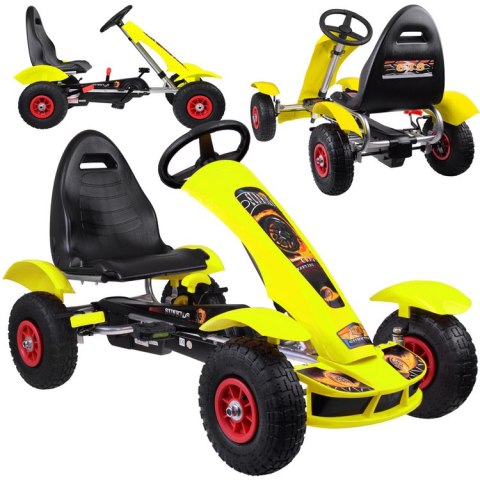 Żółty sportowy GOKART na pedały dla dzieci do 50kg - Pompowane koła SP0209