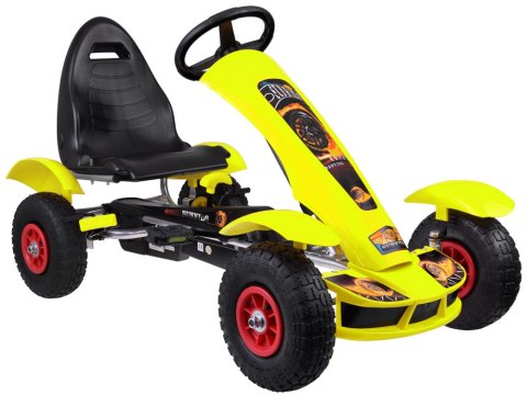 Żółty sportowy GOKART na pedały dla dzieci do 50kg - Pompowane koła SP0209
