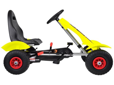 Żółty sportowy GOKART na pedały dla dzieci do 50kg - Pompowane koła SP0209