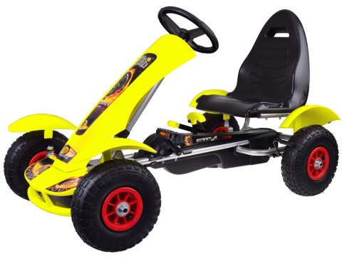 Żółty sportowy GOKART na pedały dla dzieci do 50kg - Pompowane koła SP0209