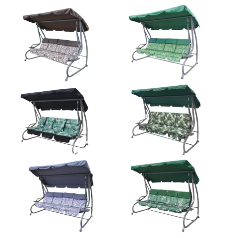 Duża Huśtawka ogrodowa 4-osobowa Zielone Motyle + Tekstylina + Daszek + Regulowane siedzisko + 4 Poduszki