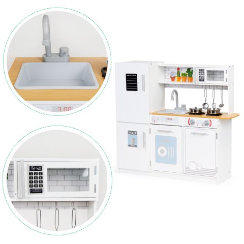 Drewniana kuchnia dla dzieci światło led + garnki ECOTOYS Drewniana kuchnia dla dzieci światło led + garnki ECOTOYS