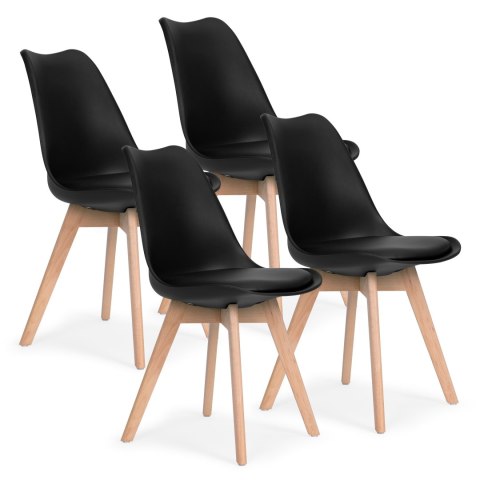 Komplet 4 krzeseł do salonu jadalni z poduszką ekoskóra Czarne ModernHome Komplet 4 krzeseł do salonu jadalni z poduszką ekoskóra Czarne ModernHome