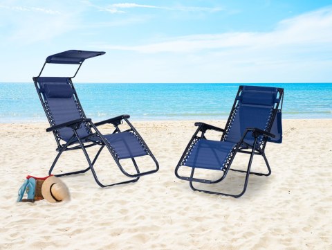 Leżak ogrodowy plażowy regulacja oparcia ruchomy daszek MultiGarden - niebieski Leżak ogrodowy plażowy regulacja oparcia ruchomy daszek MultiGarden - niebieski