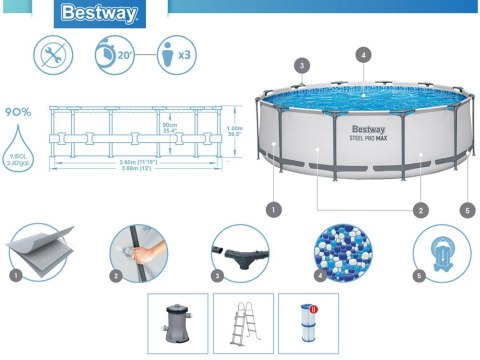 Bestway Basen STELAŻOWY 366x100cm 10w1 56418