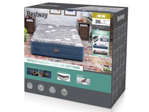 Bestway 2os wygodny materaca Queen 203x152x36cm wbudowana pompka 6712Y Bestway 2os wygodny materaca Queen 203x152x36cm wbudowana pompka 6712Y