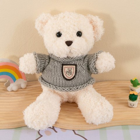 Pluszowa Maskotka Przytulanka Miś Biały Szary Sweterek 26cm