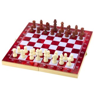 Zestaw Drewniana Gra 3W1 Szachy Tryktrak Warcaby Składana Plansza 30x30cm