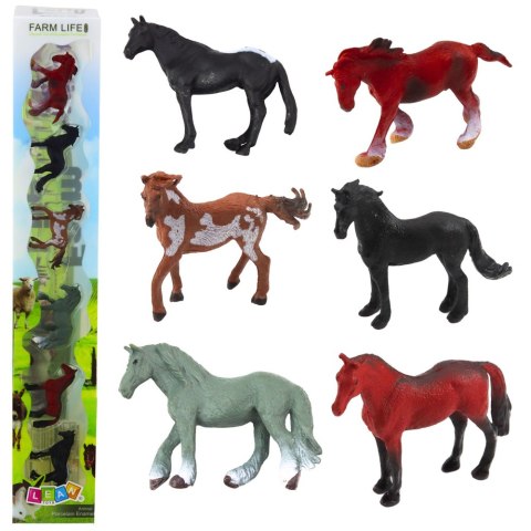 Zestaw Mini Figurki Konie Rasy Brązowy Czarny Szary 5-6cm 6szt