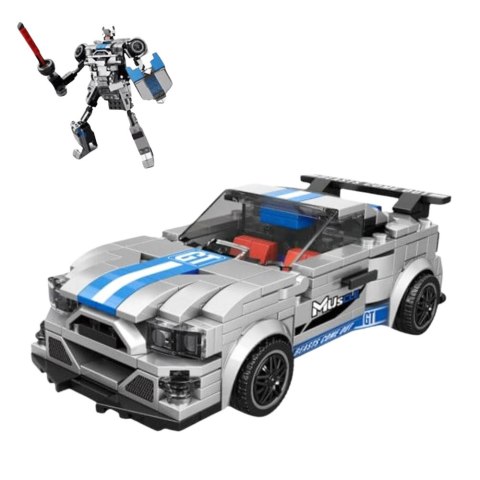Klocki Konstrukcyjne Auto Robot 2w1 Niebiesko-Szary Napęd 350 el.