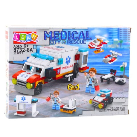 Klocki Konstrukcyjne Zestaw Ratowniczy Ambulans Pogotowie 6w1 122 el.