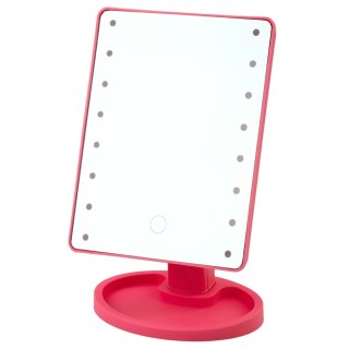 Lusterko Kosmetyczne 16 Diod LED Z Podstawką Regulacja Różowe