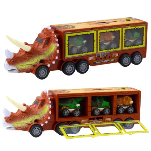 Ciężarówka Dinozaur Triceratops Autka Dinozaury Wyrzutnia Brązowy