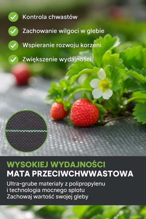 Agrotkanina Czarna 1100cm x 100m UV 135g Antychwastowa Agrowłóknina + Kotwy