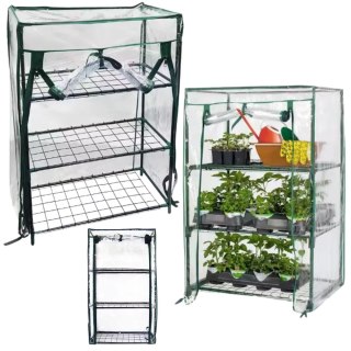 Mini Szklarnia Balkonowa Ogrodowa 3 Półki Metalowe Folia PVC 46 x 24 x 80cm