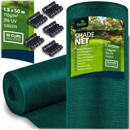 Siatka cieniująca 1,5x50m 110 g/m2 + 50 zacisków zielona