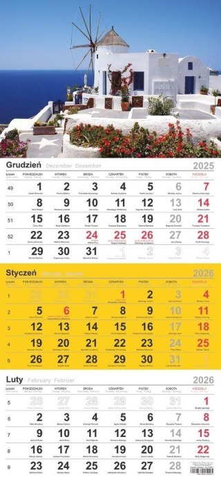 Kalendarz 2026 trójdzielny Grecki młyn