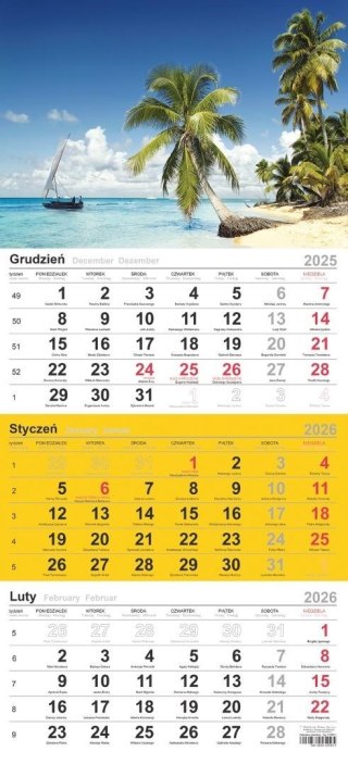 Kalendarz 2026 trójdzielny Plaża