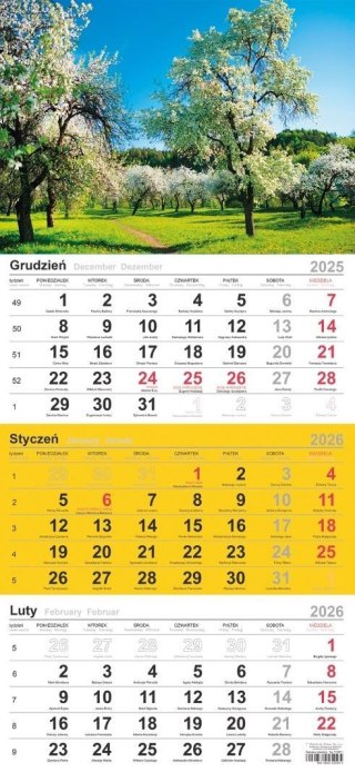 Kalendarz 2026 trójdzielny Sad