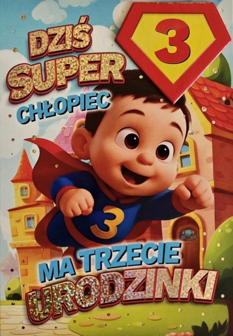 Karnet Urodziny 3 chłopiec - Superbohater