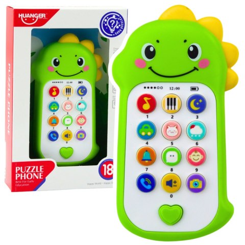 Interaktywny Telefon Edukacyjny Dla Malucha Dźwięki Melodie Dinozaur Zielony