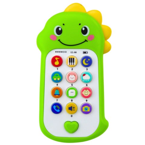 Interaktywny Telefon Edukacyjny Dla Malucha Dźwięki Melodie Dinozaur Zielony