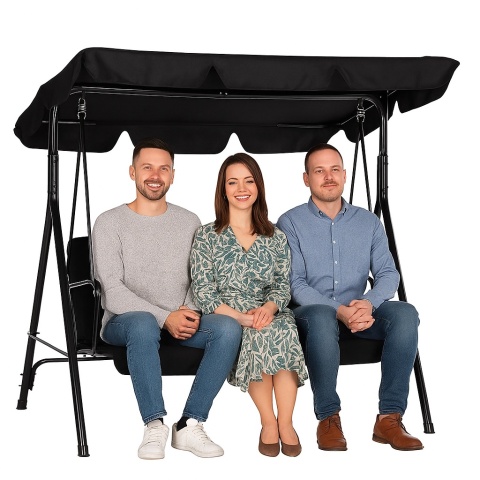 Huśtawka Trzyosobowa Ogrodowa Bujana Materac Czarna