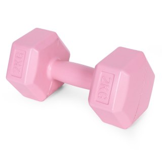 Hantle sześciokątne zestaw 2x2 kg ciężarki do ćwiczeń obciążniki fitness różowe ModernHome