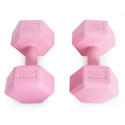 Hantle sześciokątne zestaw 2x4 kg ciężarki do ćwiczeń obciążniki fitness różowe ModernHome