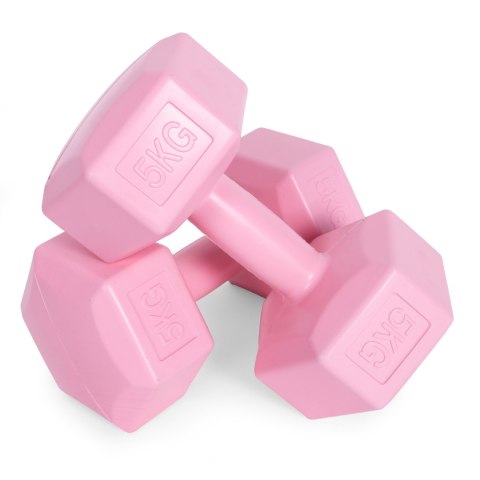 Hantle sześciokątne zestaw 2x5 kg ciężarki do ćwiczeń obciążniki fitness różowe ModernHome