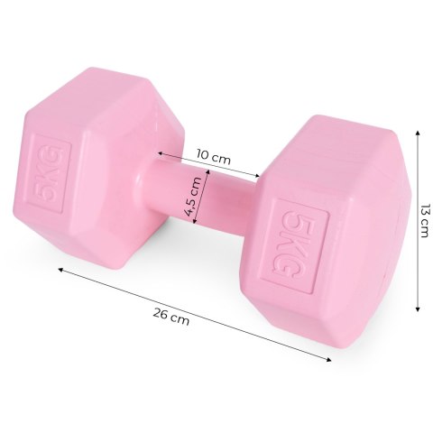 Hantle sześciokątne zestaw 2x5 kg ciężarki do ćwiczeń obciążniki fitness różowe ModernHome