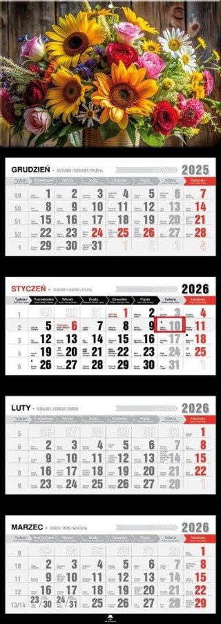 Kalendarz 2026 czterodzielny premium kwiaty